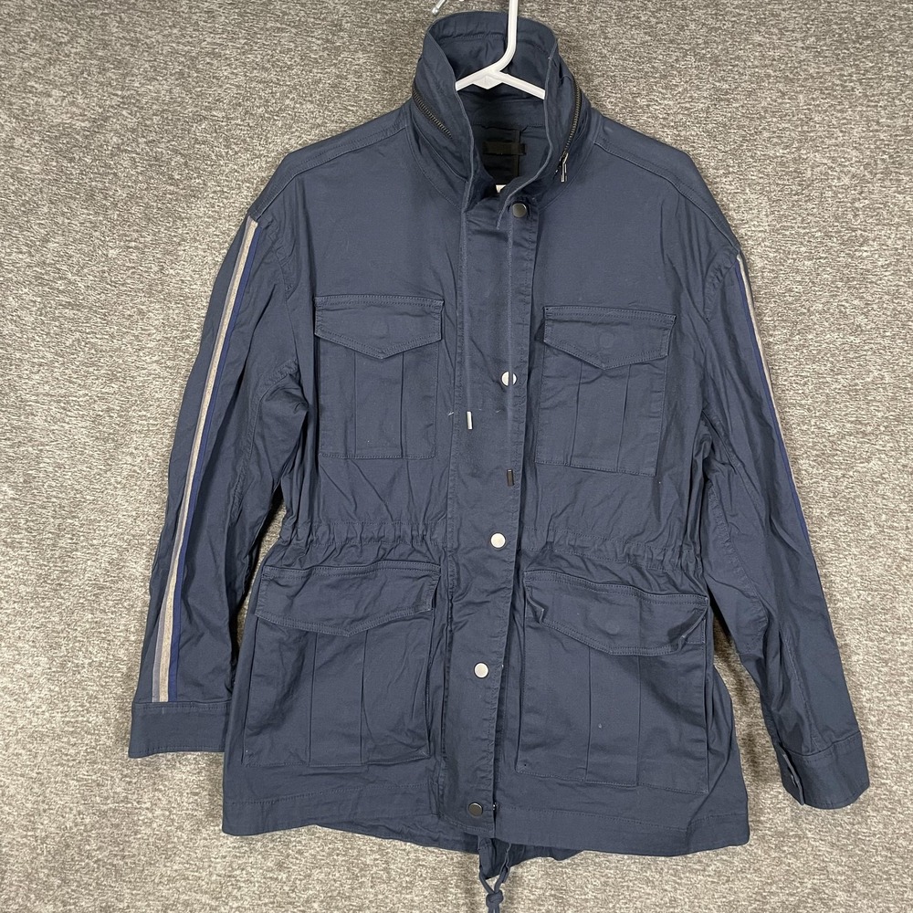ATM Jacket Womens Medium? Blue Cotton Twill Field Full Zip Pockets Elastic Waist
